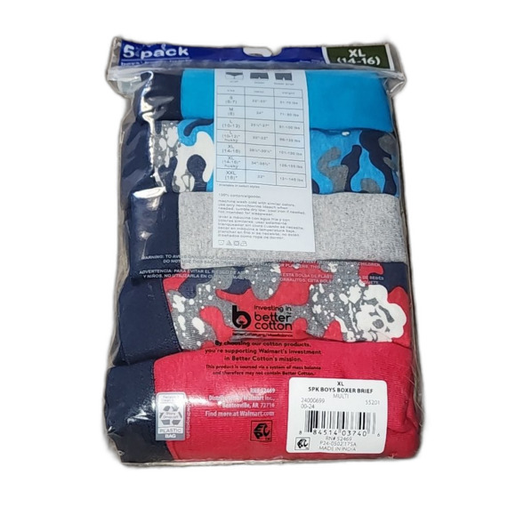 Wonder Nation Boys Cotton Boxer Brief Underwear, 5-Pack, Size XL(14-16) - Picture 9 of 10